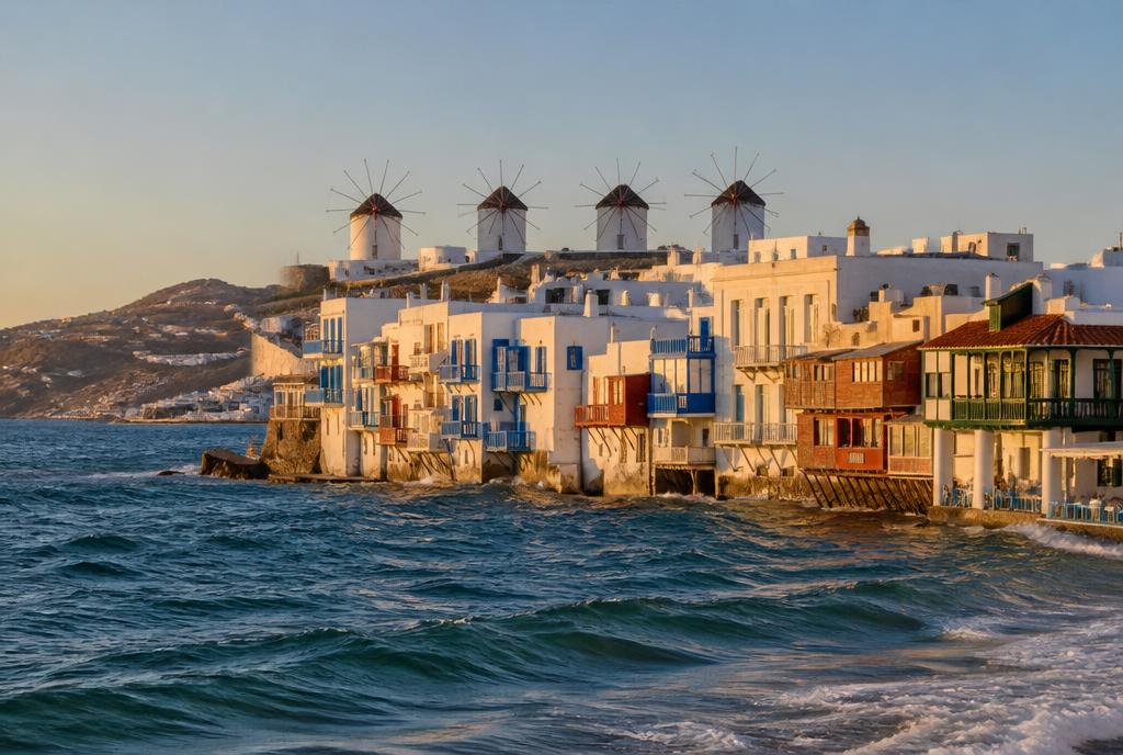 Whitewashed Mediterranean harbour with boats at anchor